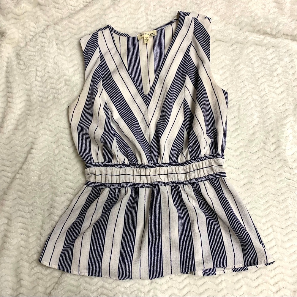 Striped peplum tank top cinched waist
